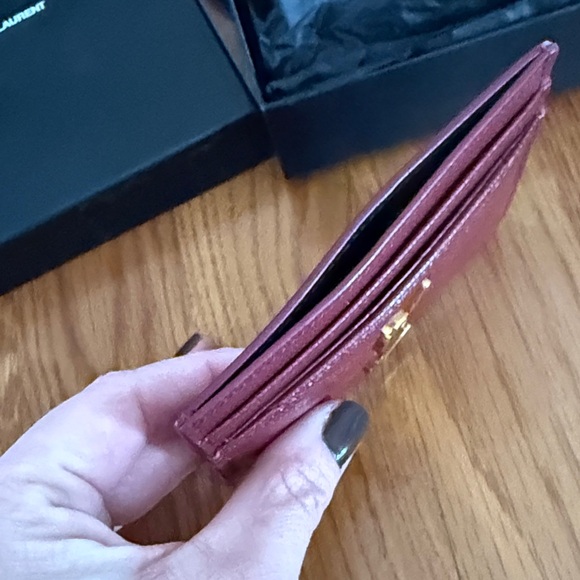 Saint Laurent Red Card Holder with Gold Logo - Picture 3 of 6